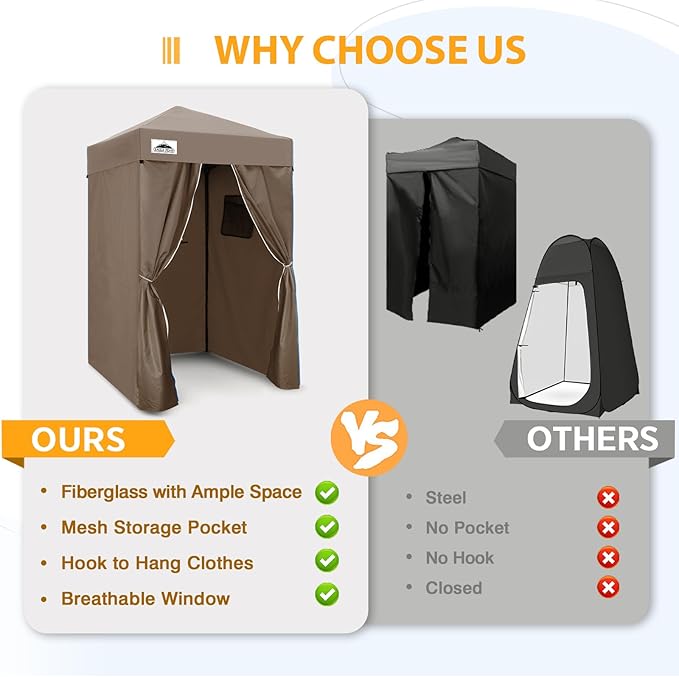 EAGLE PEAK EAGLE PEAK Flex Ultra Compact Pop-up Canopy, Sun Shelter, Changing Room, Portable Privacy Canopy Cabana, 4x4ft Canopy Tent, for Pool, Fashion Photoshoots, or Camping Brown