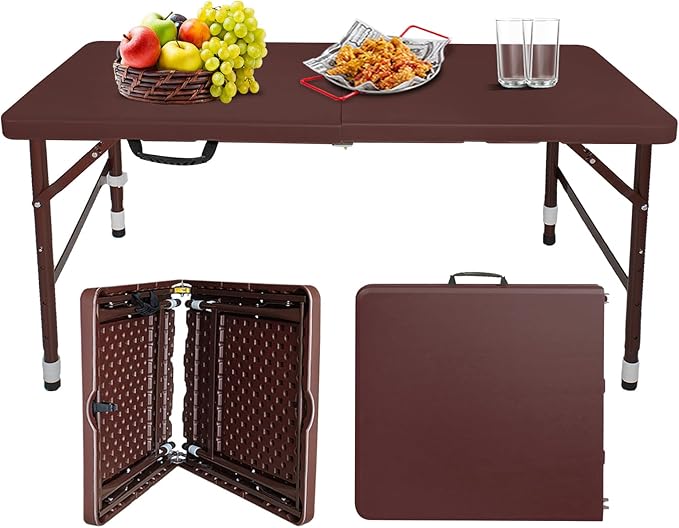 Portable Plastic Folding Table 4ft/6ft/8ft Heavy Duty White Black Picnic Dining Table Fold-in-Half for Camp Party Kitchen Indoor Outdoor