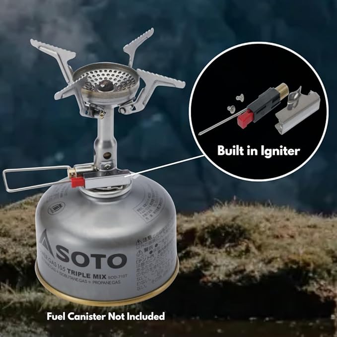 SOTO Amicus Stove with or without Igniter Camping Stove - Superior Under Windy Conditions, Shock Resistant, and Low-cost With High-end Performance Stove