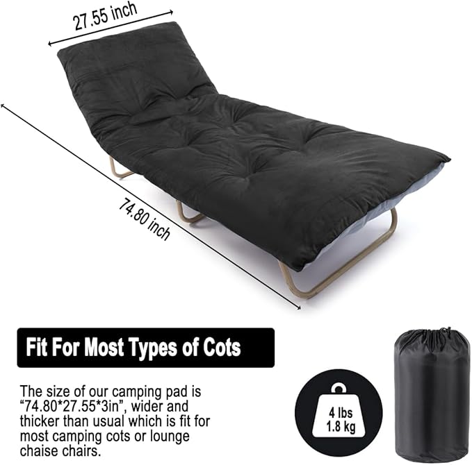 Sleeping Cot Pads (75" x 28") with Elastic Straps Portable for Outdoor & Hiking, Cotton Soft Thick Camping Cot Pad,Waterproof