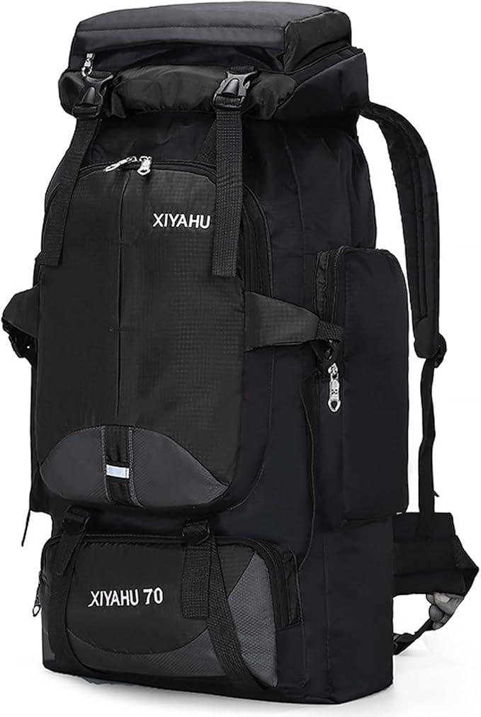 Lawaia 70L Hiking Backpack Rucking Camping Lightweight Backpacking Outdoor Travel Bag Trekking Back Pack Large Capacity Backpacks Climbing Trail Backpack for Men Women- Black
