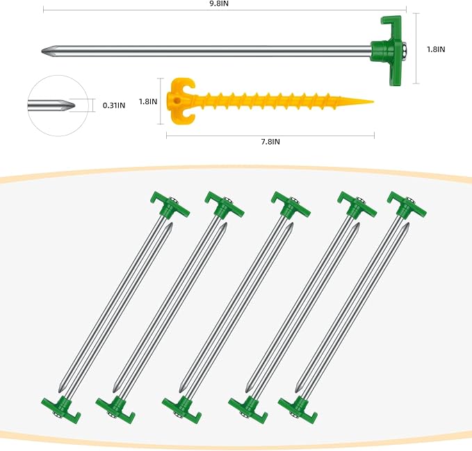 12+2PCS Tent Stakes Heavy Duty Camping Stakes,AVOFOREST 9.8inch Non-Rust Metal Tent Pegs Ground Stakes Tent Spikes Camping,Garden,Hiking Green