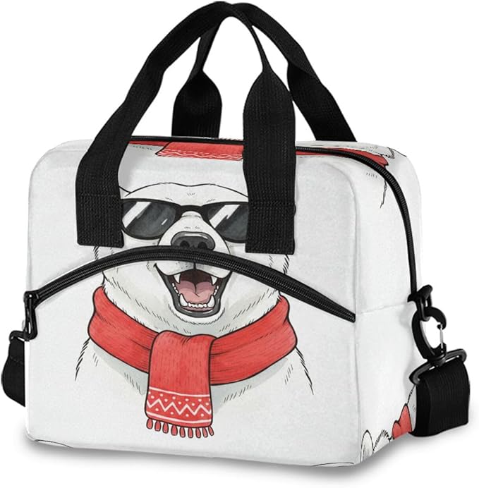 ALAZA Cool Polar Bear Winter Animal Lunch Box for Men Women Adults Insulated Lunch Bag Cooler Bag with Adjustable Shoulder Strap for Work Picnic Travel