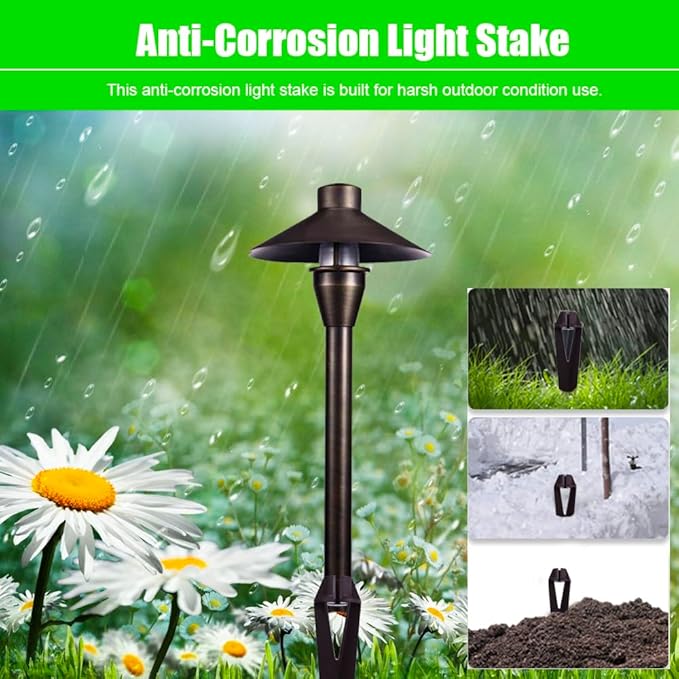 Landscape Lighting Stakes, 1/2 NPT Female Thread, 8.6 Inch Solid Plastic Spikes,Corrosion Resistant Replacement Spikes for Outdoor Garden Yard Path Lights, Spotlights 4-Pack