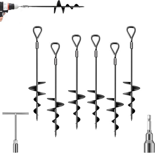 18.7" Ground Anchor, Heavy Duty Earth Anchors Swing Sets Anchor Kit with T-Handle Hex Wrench for Gazebo,Mobile Home,Camping Tent, Inflatable Castles, Sheds, Trampoline,Carports(Ring,6Pcs)
