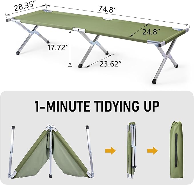 HOMSUPPLIE'S Folding Camping Cot,Outdoor Portable Camp Bed, Sleeping Cots with Carry Bag (Green)