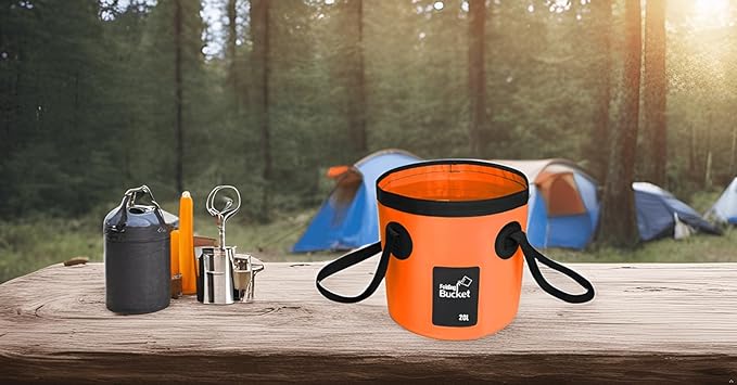 BANCHELLE Collapsible Bucket Water Container Portable Folding Camp Wash Basin for Outdoor Traveling Hiking Fishing Car Washing Gardening Camping (Orange, 20L)