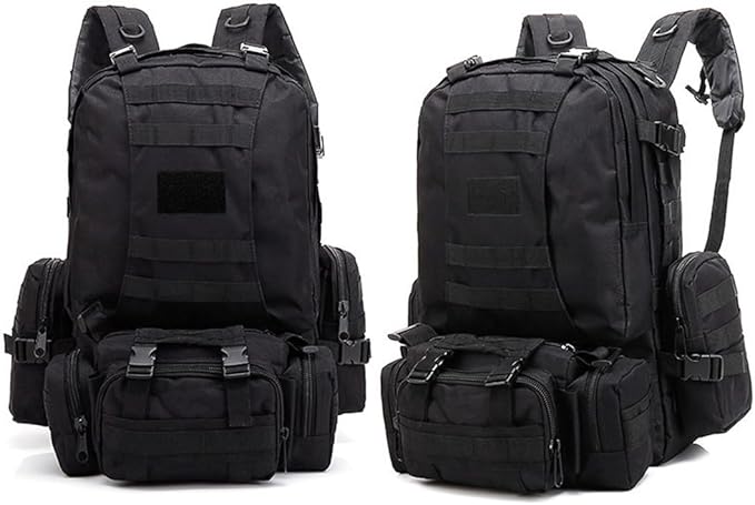 Tactical Backpack Military Army Rucksack 60L Large Assault Pack Camping Detachable Molle Bag (Black)
