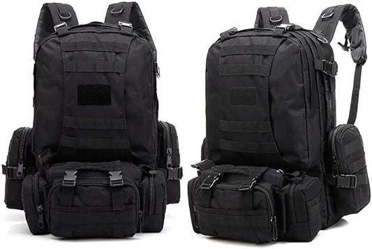 Tactical Backpack Military Army Rucksack 60L Large Assault Pack Camping Detachable Molle Bag (Black)