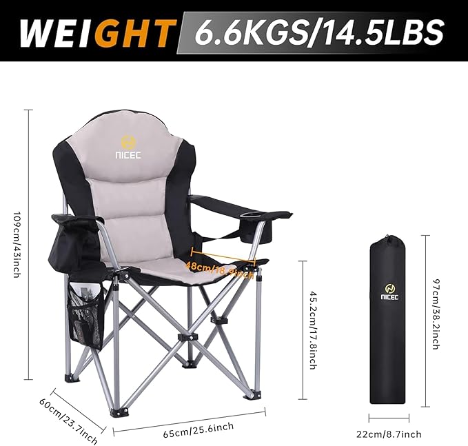 Nice C Heated Camping Chair with Battery, Outdoor Heated Chair, Heated Camping Chairs for Adults, Folding Chair, Beach Chair, Heavy Duty Cooler, Carry Bag, 10000mAh Power Bank Included (2 Pack)