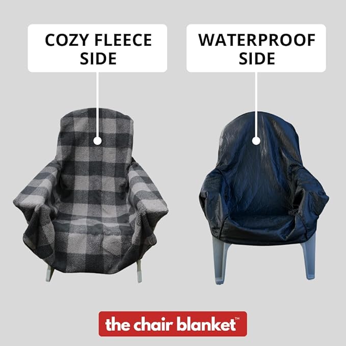 The Chair Blanket – Reversible, Waterproof & Sherpa-Lined - Stretchable Elastic Back - Original Patio Chair Cover – Ideal for Homes and Outdoor Furniture- with Carry Pouch – Gray Plaid