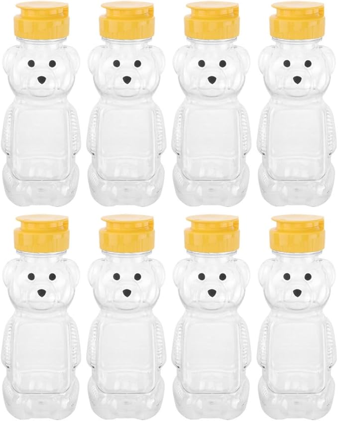 VALICLUD Bear Shape Juice Bottle and Small Honey Jar Plastic Containers, 8pcs Reusable Beverage Bottles for Juice and Milk Storage, for Kitchen Food Organization and Travel