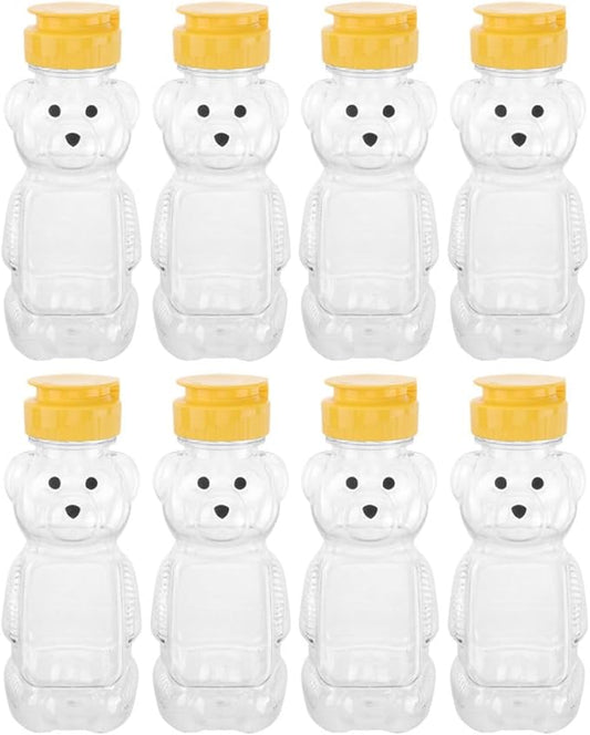 VALICLUD Bear Shape Juice Bottle and Small Honey Jar Plastic Containers, 8pcs Reusable Beverage Bottles for Juice and Milk Storage, for Kitchen Food Organization and Travel