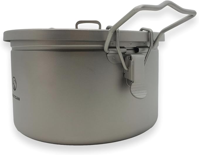 Valtcan 2000ml Titanium Rice Cooker Pot Home and Camping Backpacking Bento Lunch Box with locking Lid for Rapid Easy Rice Making