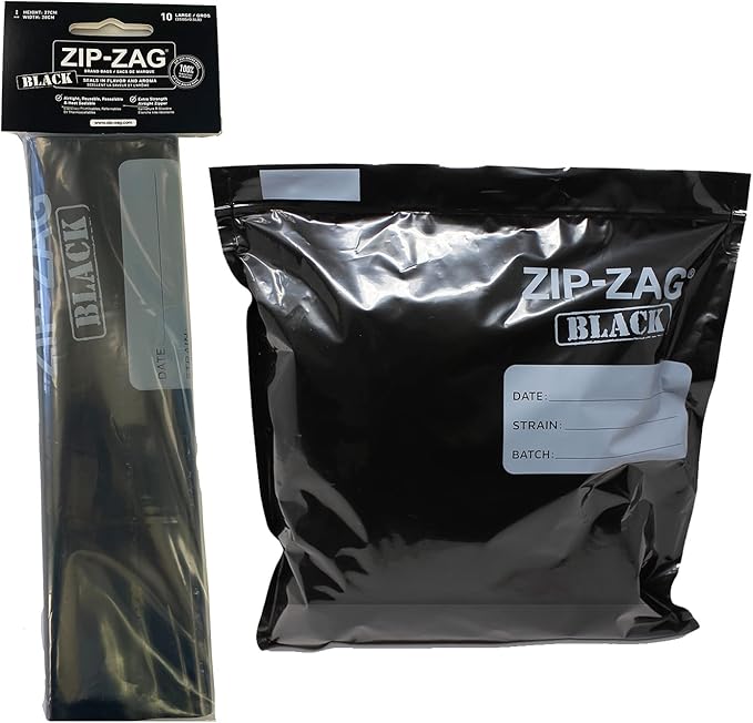 Zip Zag Bag Black (1/2 LB) 10x Large Zipper Bags (11" x 11.75") | Say Goodbye to Stale Herbs And Spices With Food Safe Zipper bags | Resealable, Reusable, Washable, Airtight Bags