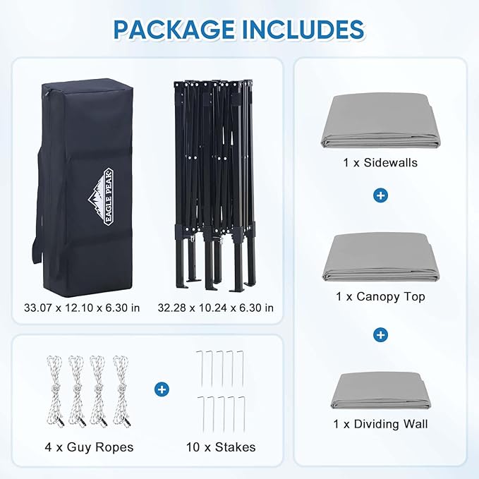 EAGLE PEAK Outdoor Changing Room 8x4, 2 Room Pop Up Portable Changing Room, Sun Shelter, Pop Up Changing Tent for Beach or Pool, Portable Dressing Room for Photoshoots (Gray)