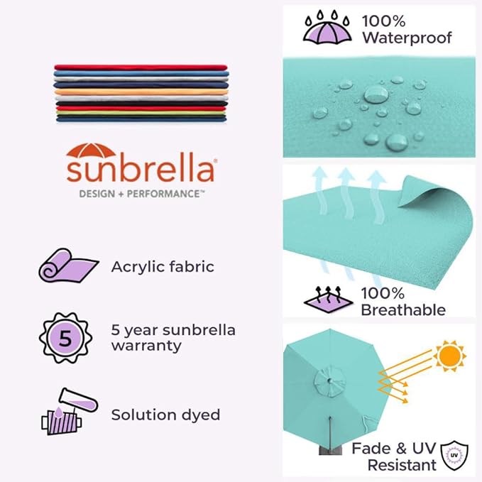 Midtown Umbrellas 10 Ft Outdoor Cantilever Patio Umbrella w/Sunbrella Aruba - Rotate Tilt 360° Rotate Offset Patio Umbrella, Deck Patio Umbrella, Backyard Umbrella & Garden Umbrella - Silver Frame