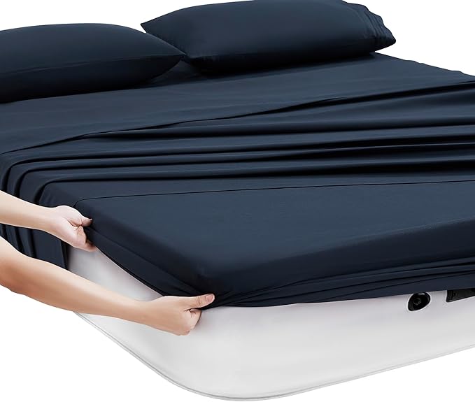 Camping Sheets King Size - Outdoor Air Mattress Sheet Set – Built-in Corner Straps for Air Mattress & Camping Use – Designed for Inflatable Beds & Tailgate Sleepovers, Navy