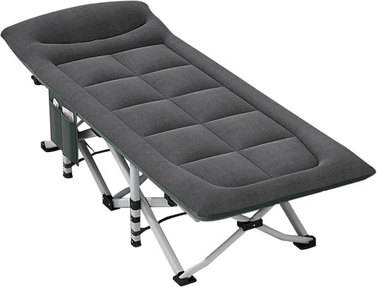 Folding Camping Cot with Mattress and Pillow, Portable No Installation Lightweight Adult Sleeping Bed for Home,Office,Camping and Travelling (Grey) (Black)