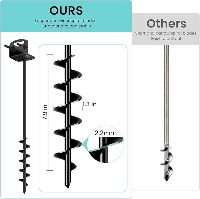 25" Ground Anchors Screw in, Mobile Home Anchors with Upgraded Wider Spiral Blades, Earth Anchors Swing Set Anchors High Wind Heavy Duty for Shed, Trampoline, Carports(Set of 4)