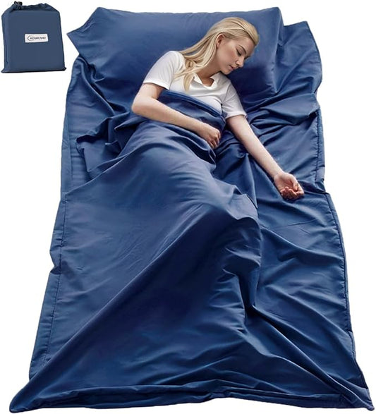 Sleeping Bag Liner, Ultralight Travel Sheet with Zipper and Compact Carry Bag, Portable Sleeping Camping Sheet, Soft Sleeping Bag Sack for Hotel, Hiking, Tenting, Camping