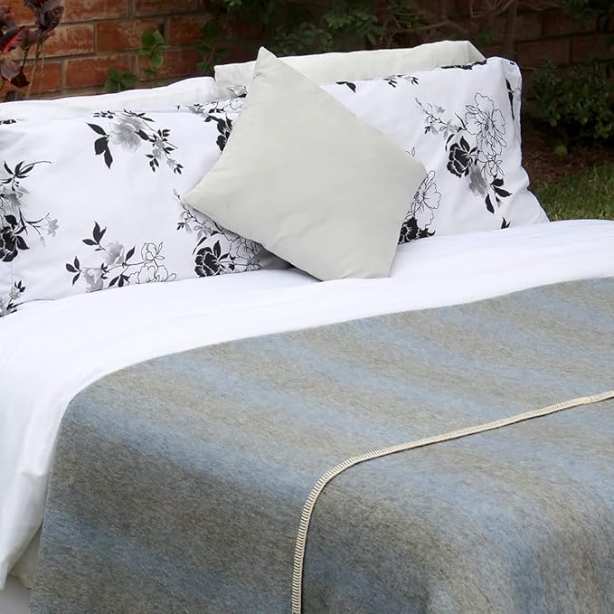 Thick Alpaca Wool Blanket Heavyweight Camping Outdoors Indoors Soft Peru Twin Size Stripes Design (Soft Gray/Soft Blue, Twin Size)