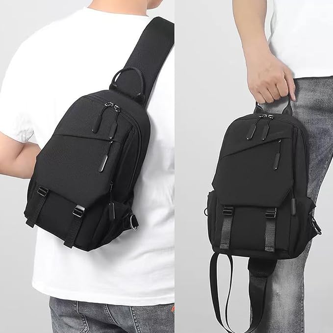 Waterproof Sling Bag for Mens Crossbody Bag, Wear-Resistant Travel Sling Backpack Chest Bag with Adjustable Shoulder Strap Anti Theft Daypack for Hiking Sports Running Women-Black