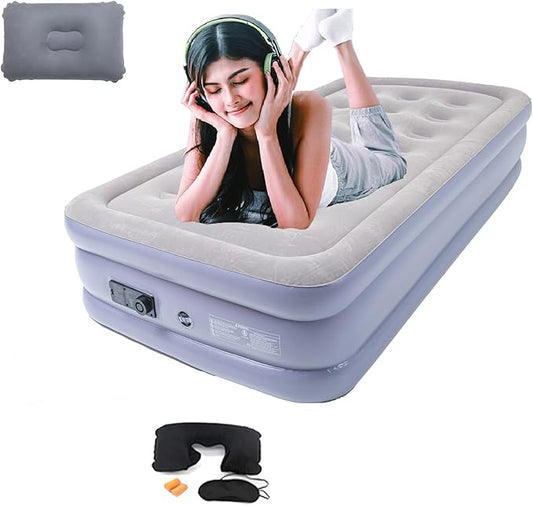 Twin Air Mattress Bed with Built in Pump,16 Inches High Airbed Inflatable Mattress,Comfort Thickened Blow Up Air Mattress,Travel Sleeping Pad for Guests Home (Twin Size)