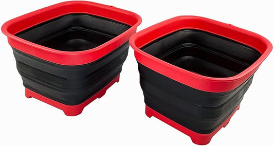 SAMMART 15L (3.9 Gallon) Collapsible Dishpan with Draining Plug - Foldable Washing Basin - Portable Dish Washing Tub - Camping & Space Saving Kitchen Storage Tray (Vermeil/Black (Set of 2))