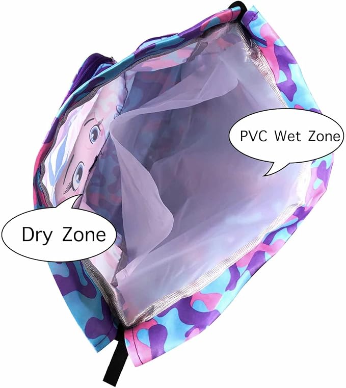 Mermaid Waterproof Beach Gym Backpack Mermaid Drawstring Swim Bag for Women Men Draw String Bags for Swimmers Dance Yoga Camp Dry Wet Separated Swimming Bag With Shoe Compartment