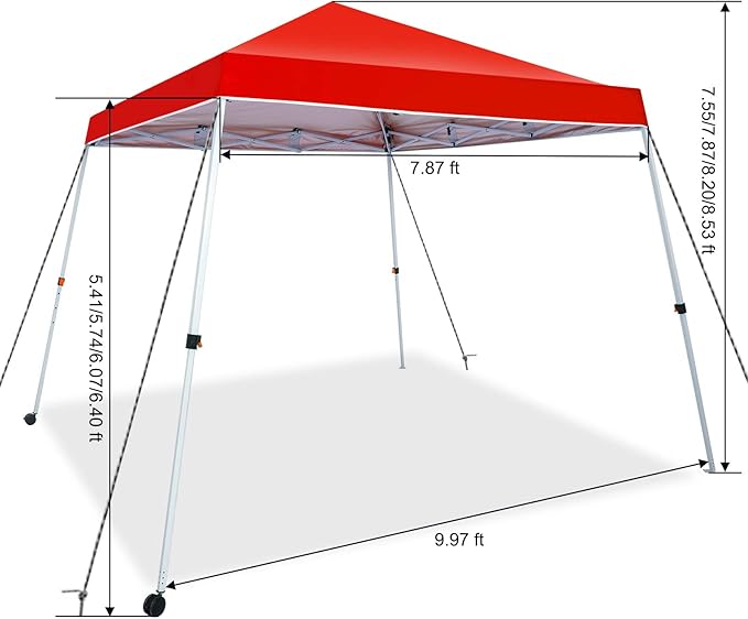 Sunnyglade 10x10 Ft Pop Up Canopy Tent One Button Easy Pop Up Outdoor Instant Folding Slant Leg Canopy with 2 Wheels and Deluxe Carry Bag(Red)