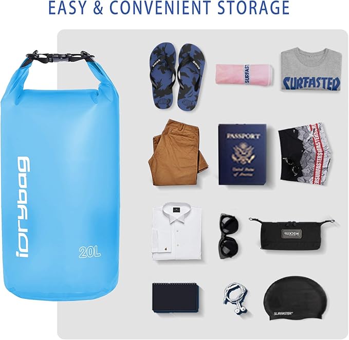 IDRYBAG Clear Dry Bag Waterproof 2L/5L/10L/15L/20L, Small Dry Sack Waterproof Bag for Kayaking