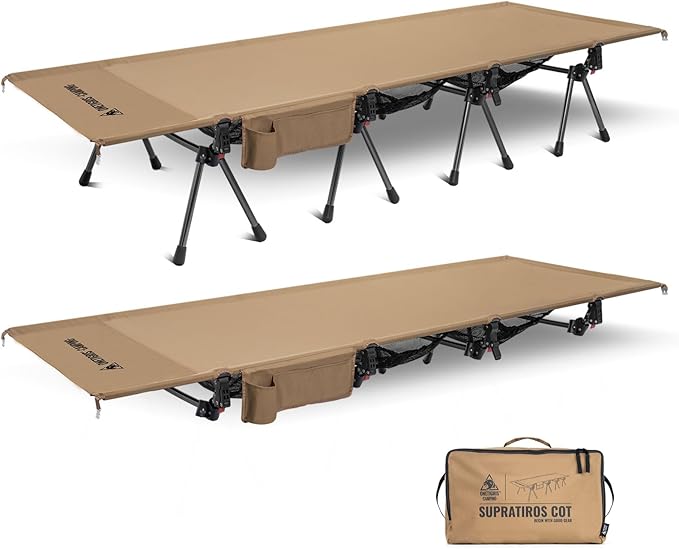 ONETIGRIS SUPRATIROS Extra Large Camping Cot, Height Adjustable Oversized Sleeping Cot with Extending Legs for Camping, Car Trips, Truck, Beach, Office Nap, Sturdy Supports Up to 400 lbs