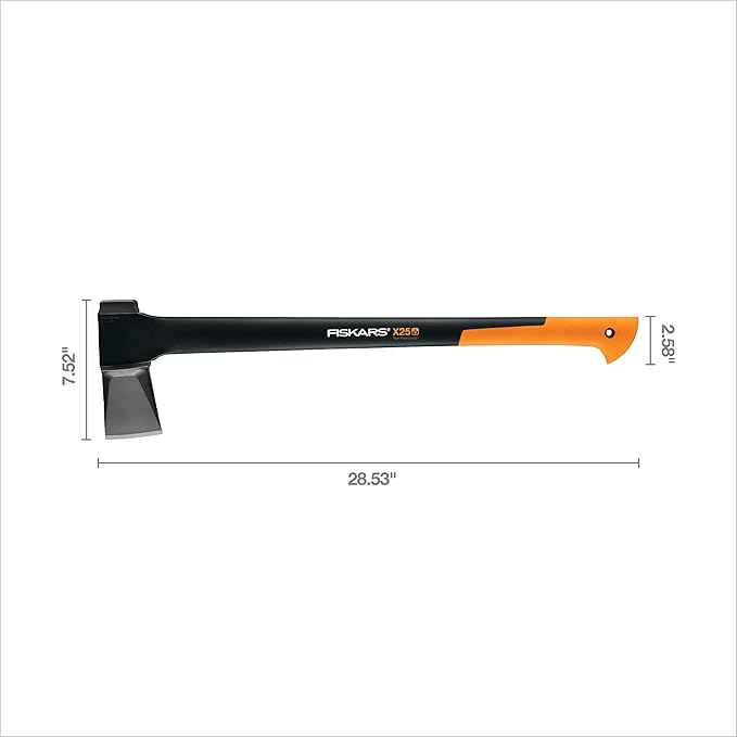 Fiskars X25 Splitting Axe, 28" Wood Splitting Axe for Medium to Large Size Logs with Shock Absorbing Handle and Sheath, Split Firewood, Forged Steel Blade, Bushcraft Gear and Camping Hatchet