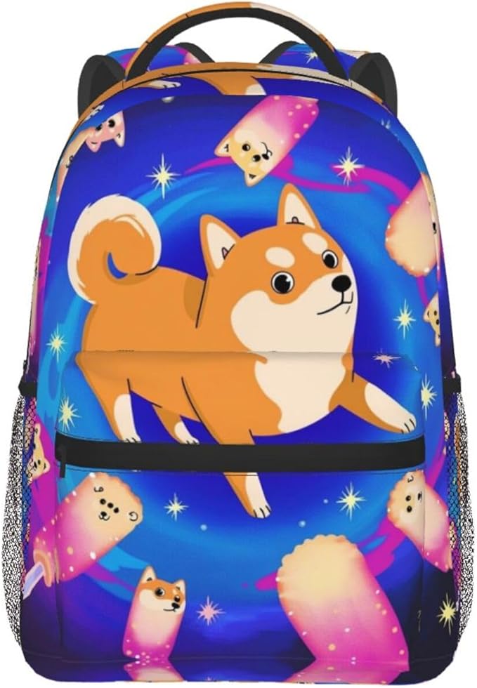 Daypack Bookbag Multipurpose Anti-Theft Big Capacity Carry On Bag, Purple Space Corgi Dog Art Travel Hiking Camping Rucksack With Padded Straps