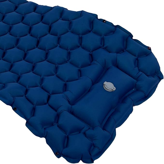 Inflatable Camping Sleeping Pad Mat, Ultra Lightweight Air Cushion Mattress for Tent Hiking Travel, 2 Way Valve Design with 40D Nylon Fabric and TPU Laminate, Compact Foldable (Navy Blue)