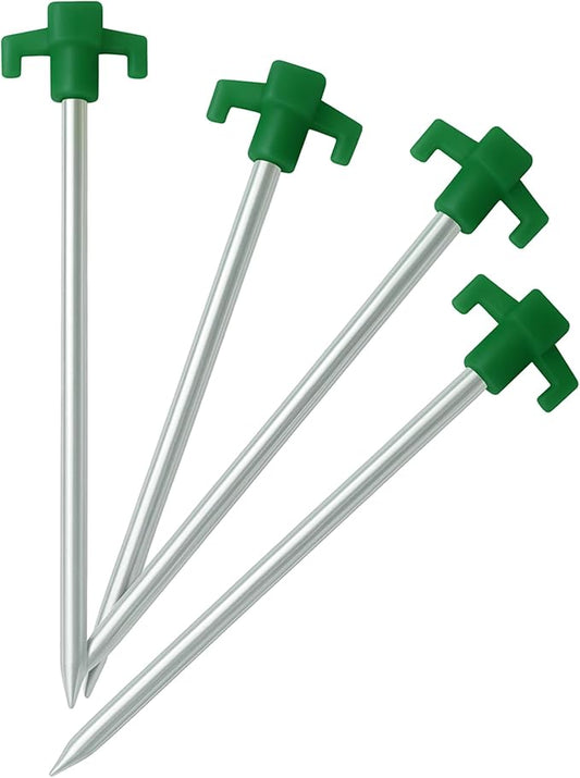 Tricc Unbreakable Heavy Duty Steel Tent/Canopy Stakes, Galvanized Non-Rust 10" Three Pegged Solid, Sturdy Stakes for Outdoor Trips, Camping, Hiking & Gardening. 4 Colors Made in The USA (Green)