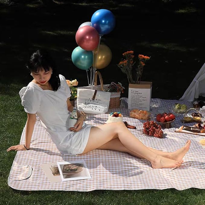 Extra Large Beach Blanket Outdoor Picnic Blankets, Foldable Waterproof Sand Free Picnic Mat for Festival BBQ Park Grass Lawn Camping Hiking Travel Concerts (Brown, 80x60 in)