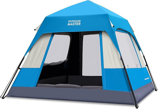 OutdoorMaster Updated Camping Tents, 4/6 Person Camping Tent with Blackout Shelter Technology, Easy Setup in 60 Seconds, Weatherproof Pop Up Tent with Top Rainfly, Instant Cabin Tent