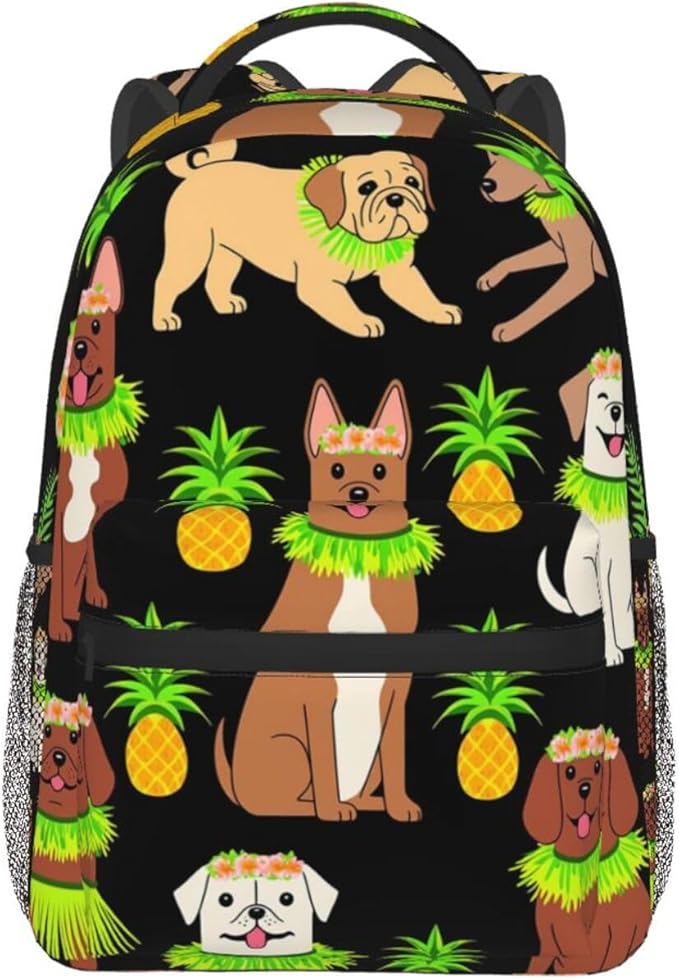 Rucksack Anti-Theft Multipurpose Big Capacity Carry On Bag, Beach Dog Yellow Labrador Pineapple Traveling Camping Backpack With Side Pockets