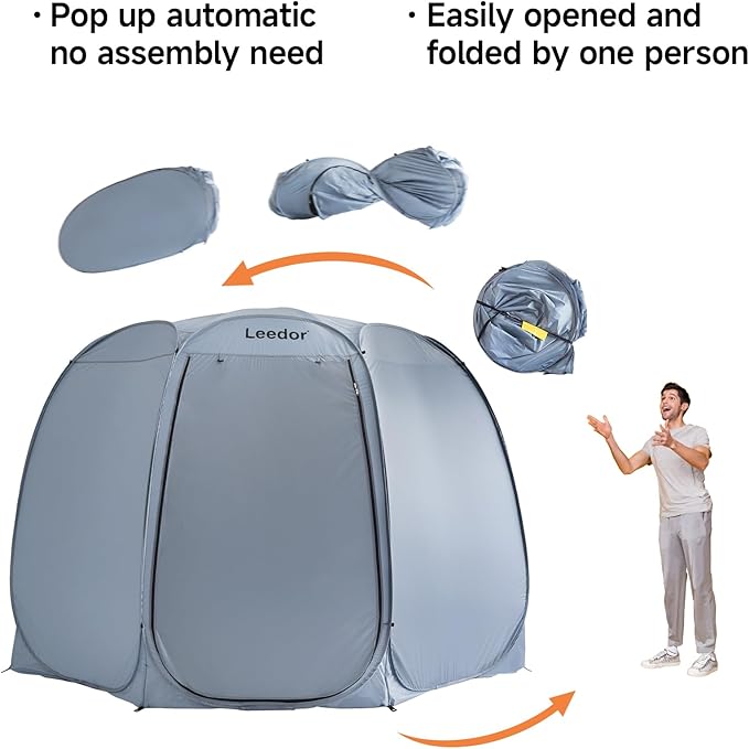Patio Gazebo 12x12 Screen House Room, LEEDOR® Pop Up Outdoor Gazebo Tent with Roll Up Mosquito Netting, Easy Setup & Waterproof & Sunshade, Suitable for Camping Trip, Backyard, Beach, Picnic - Grey