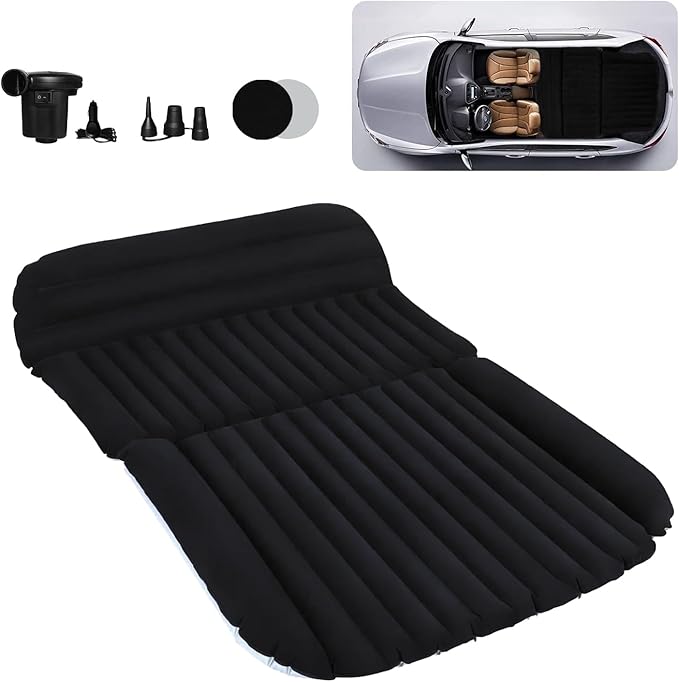 SUV Car Air Mattress – Inflatable Back Seat Bed with Electric Air Pump, Portable Camping Travel Sleeping Pad, Blow Up Car Bed (Black for SUV)