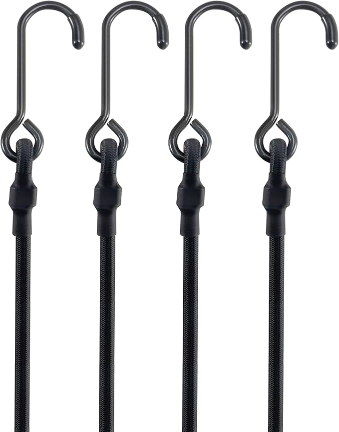 72 Inch 180 Lbs Real Heavy Duty Bungee Cords with Rust Resistant Steel Hooks, 5 Pcs Black Bungee Straps with 2X Stretch & UV Protection, Perfect for Camping, Tarps, Tent, Bike, Luggage
