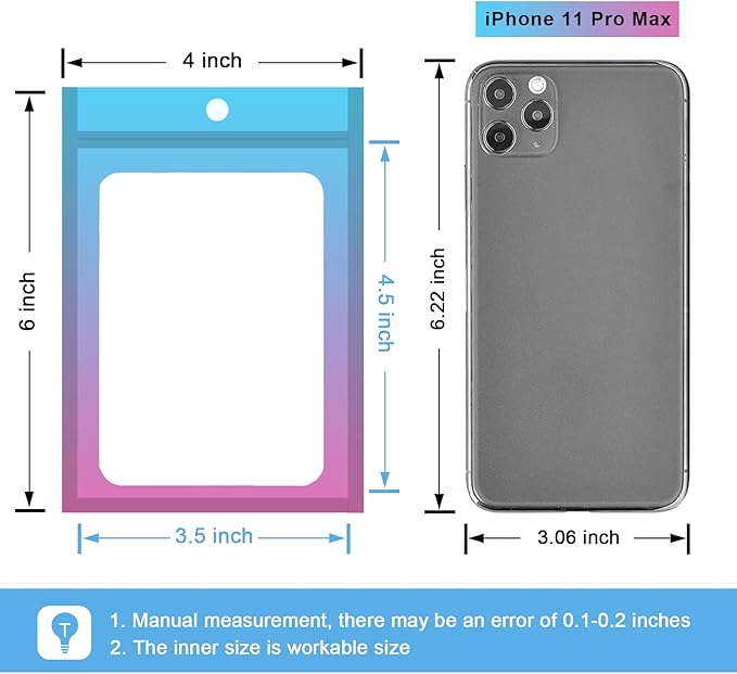 100 Pcs Resealable Mylar Bags, Gradient Color Food Storage Bags, Zip Bag Foil Bags Packaging Pouch for Food Storage, Sample, Small Business (Blue Pink, 4 X 6 Inch)
