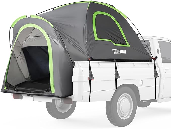 TUFFIOM Update 5.5-6ft Pickup Truck Tent for Camping, Truck Bed Tent with Reinforcement Fiberglass Poles, PU2000 Waterproof and Rainfly for 2 People, Easy Set Up, Good Ventilation