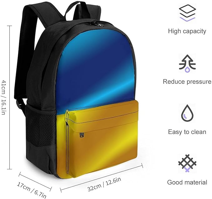 Men Women Polyester Flag Of Ukraine Daypack Bookbag Big Capacity Shoulder Bag With Padded Straps for Climbing Travel Walking Cycling