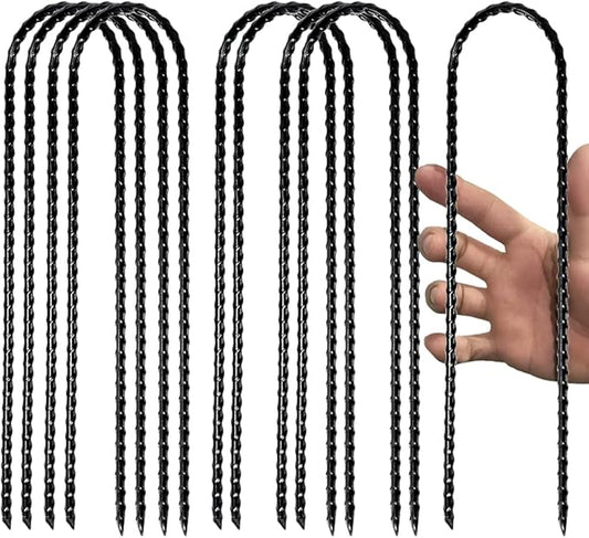 12" Trampoline Stake Anchors high Wind u Stakes for Ground Anchor Heavy Duty Stakes Trampoline Anchors Accessories (Black-8PCS)