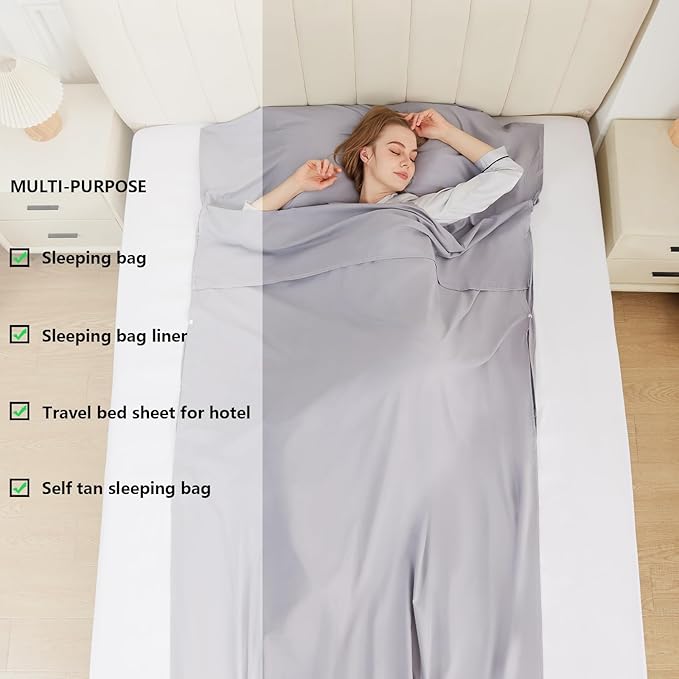 Sleeping Bag Liner Camping Adult Sleep Sack Lightweight Travel Sheet for Hotel Bed Compact Ultralight Essential Cleaning Supplies Kit Travel Bedding Set for Backpacking
