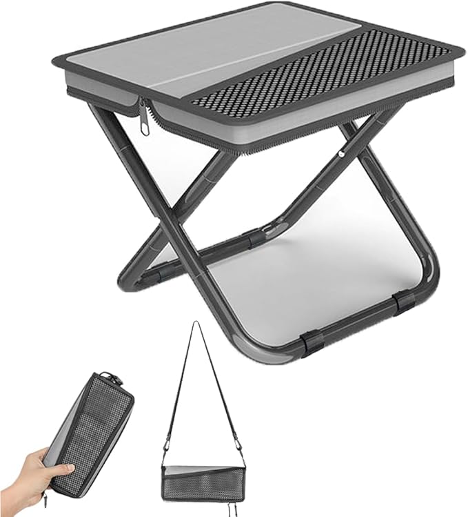 Portable Ultralight Travel Stool Camping Chair Fishing Stool - Gray Carbon Steel with Foot Pads and Keychain, Handbag Style Pocket Foldable