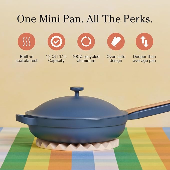 Our Place Mini Always Pan 2.0-8.5” (1.2 Qt) Nonstick, Toxin-Free Ceramic Cookware | Patented 10-in-1 Aluminum Frying & Sauté Pan | Safe for Oven, Induction & All Cooktops up to 450°F | Blue Salt